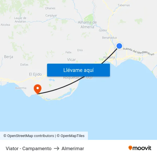 Viator - Campamento to Almerimar map