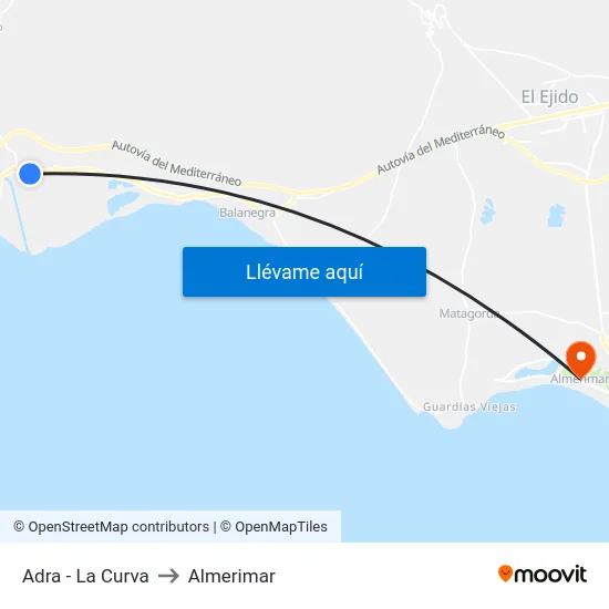 Adra - La Curva to Almerimar map