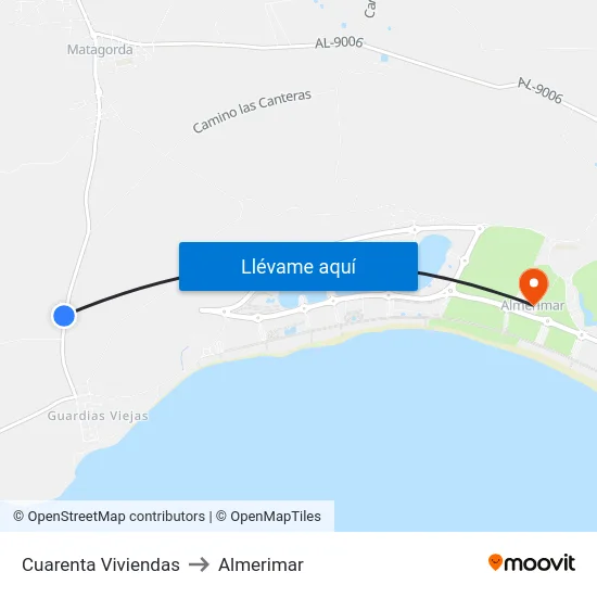 Cuarenta Viviendas to Almerimar map