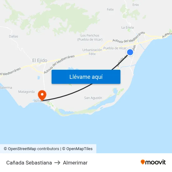 Cañada Sebastiana to Almerimar map