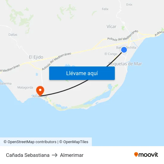Cañada Sebastiana to Almerimar map
