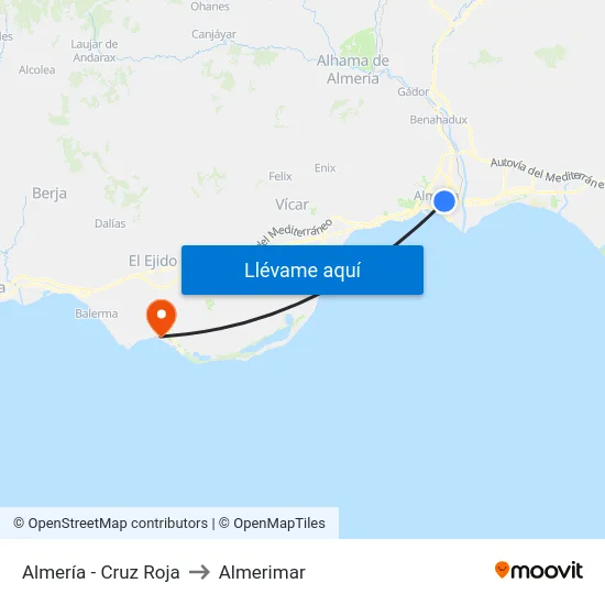 Almería - Cruz Roja to Almerimar map