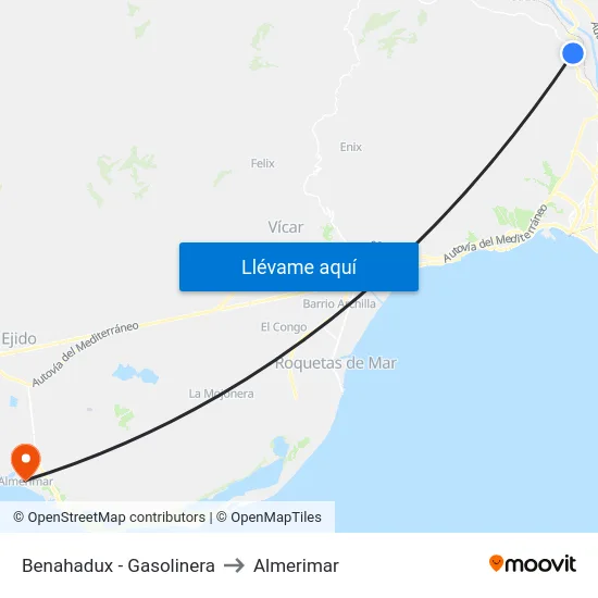 Benahadux - Gasolinera to Almerimar map