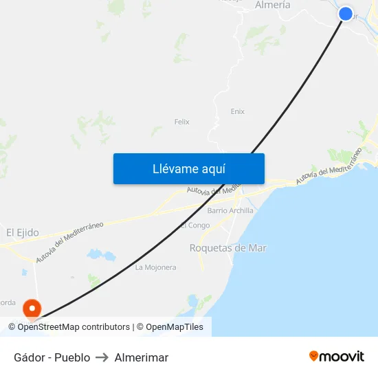 Gádor - Pueblo to Almerimar map