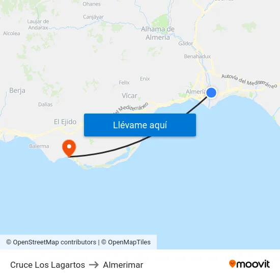 Cruce Los Lagartos to Almerimar map