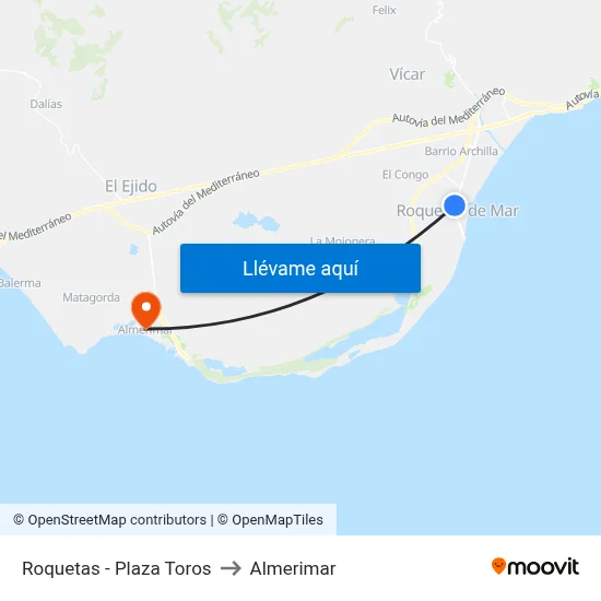 Roquetas - Plaza Toros to Almerimar map