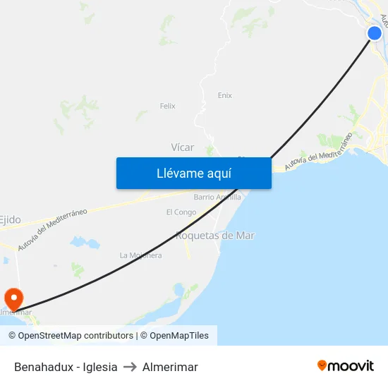 Benahadux - Iglesia to Almerimar map