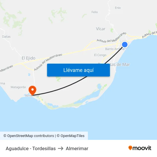 Aguadulce - Tordesillas to Almerimar map