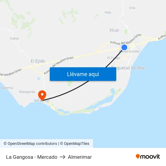 La Gangosa - Mercado to Almerimar map