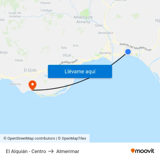 El Alquián - Centro to Almerimar map