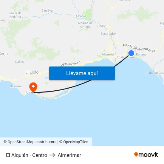 El Alquián - Centro to Almerimar map