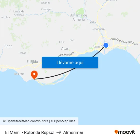 El Mamí - Rotonda Repsol to Almerimar map