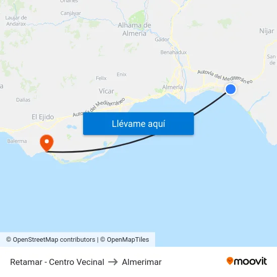 Retamar - Centro Vecinal to Almerimar map