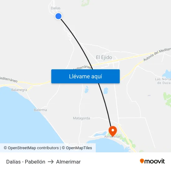 Dalías - Pabellón to Almerimar map