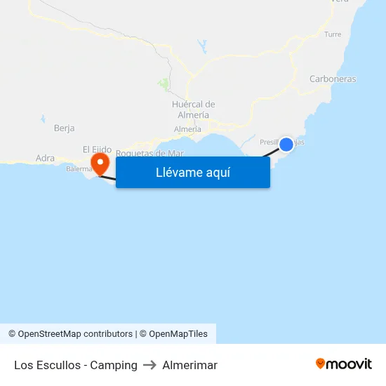 Los Escullos - Camping to Almerimar map