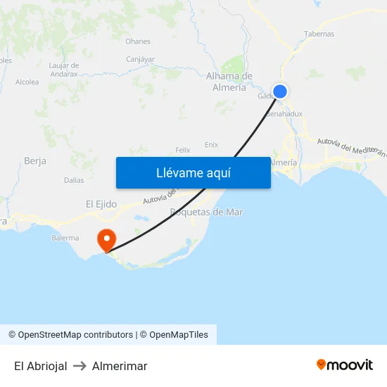 El Abriojal to Almerimar map