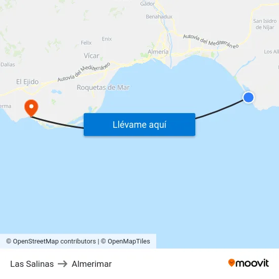 Las Salinas to Almerimar map