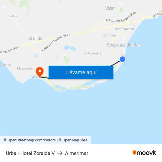 Urba - Hotel Zoraida V to Almerimar map