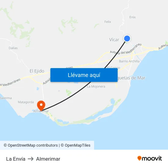 La Envía to Almerimar map