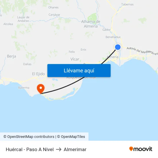 Huércal - Paso A Nivel to Almerimar map