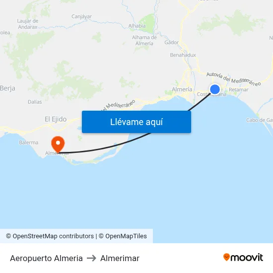 Aeropuerto Almeria to Almerimar map