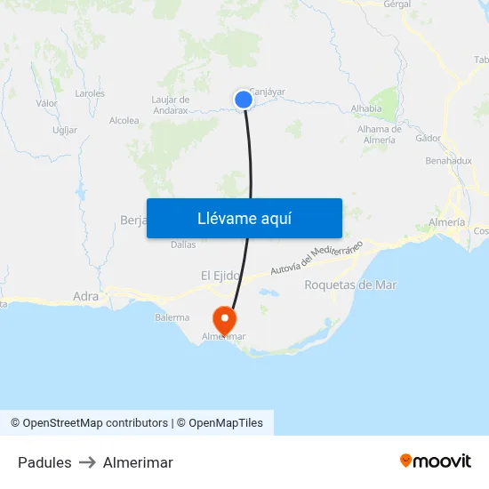 Padules to Almerimar map