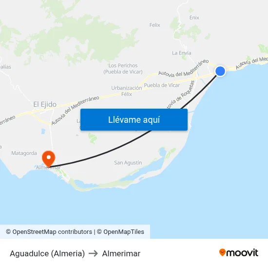 Aguadulce (Almeria) to Almerimar map