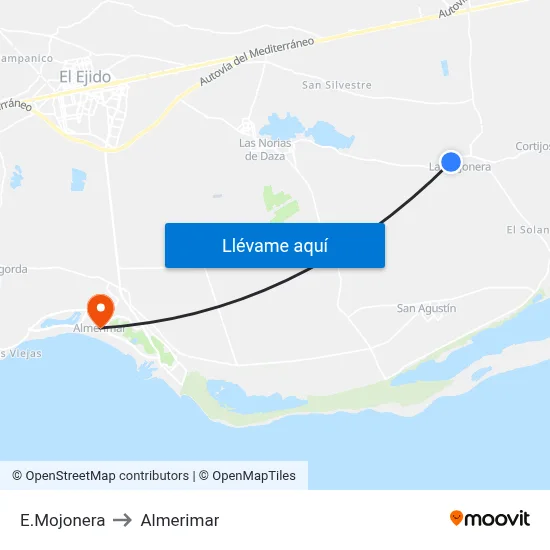 E.Mojonera to Almerimar map