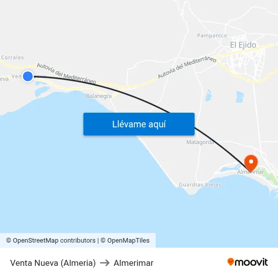 Venta Nueva (Almeria) to Almerimar map