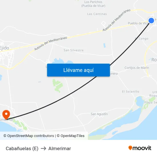 Cabañuelas (E) to Almerimar map