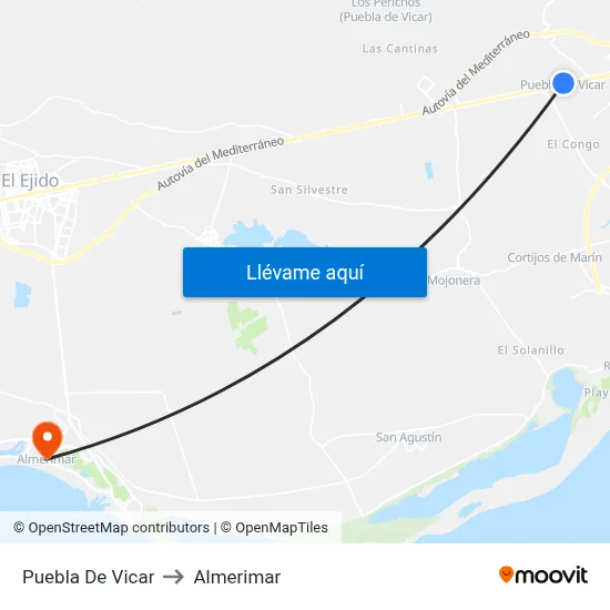 Puebla De Vicar to Almerimar map