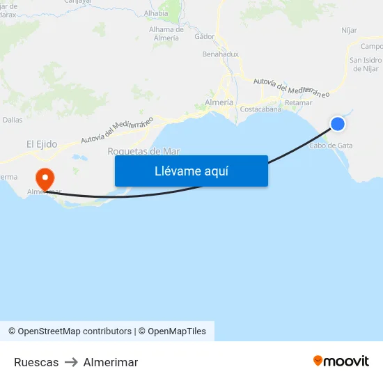 Ruescas to Almerimar map