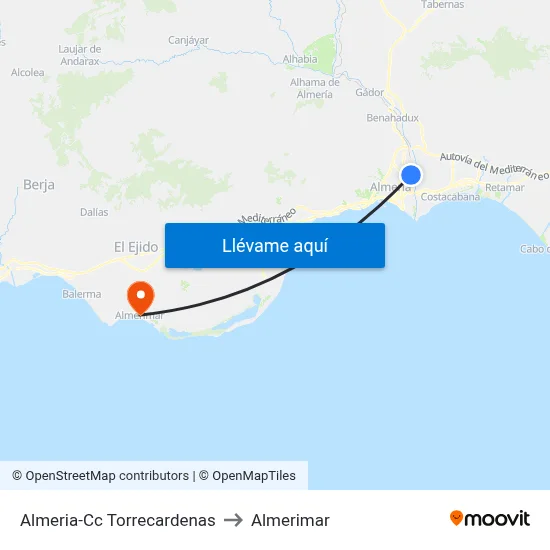 Almeria-Cc Torrecardenas to Almerimar map
