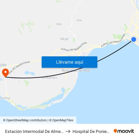 Estación Intermodal De Almería to Hospital De Poniente map