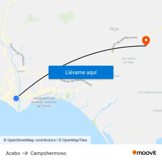 Acebo to Campohermoso map
