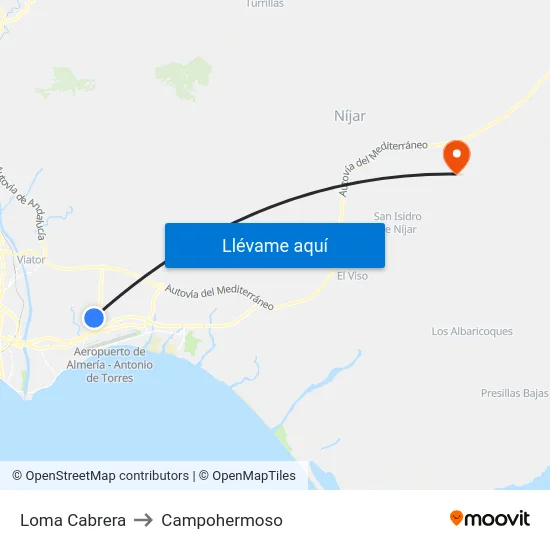 Loma Cabrera to Campohermoso map