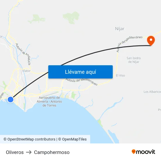 Oliveros to Campohermoso map