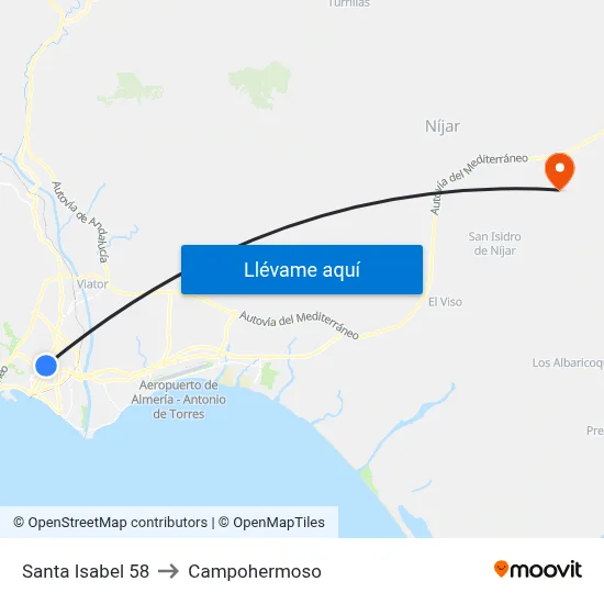 Santa Isabel 58 to Campohermoso map
