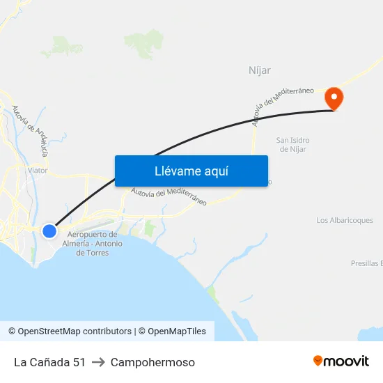 La Cañada 51 to Campohermoso map