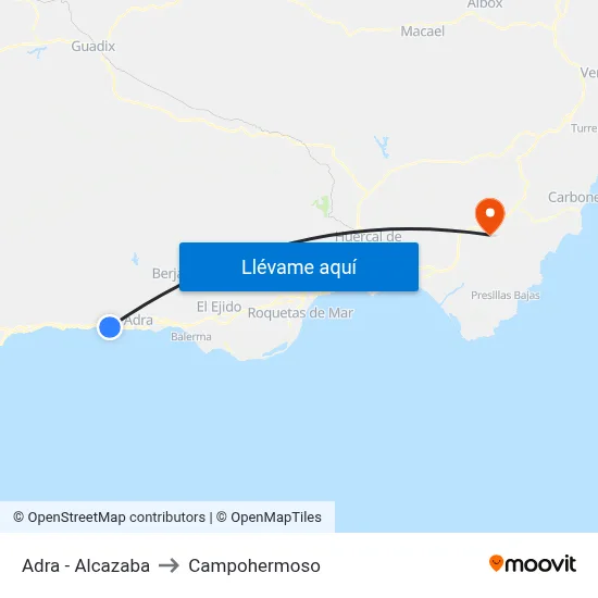 Adra - Alcazaba to Campohermoso map