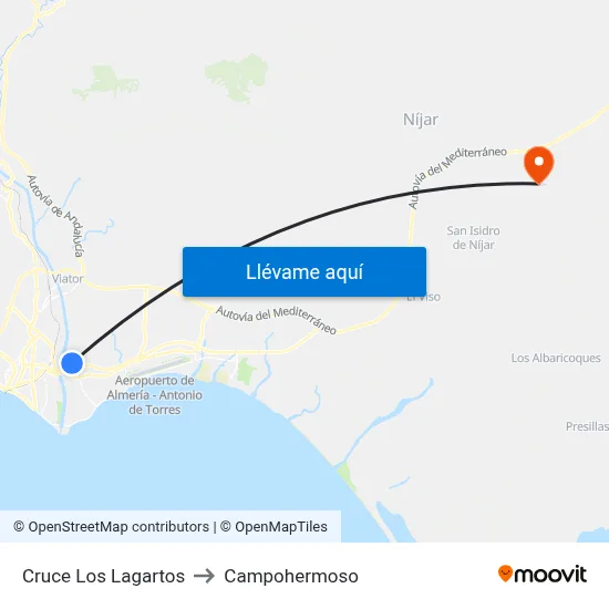 Cruce Los Lagartos to Campohermoso map