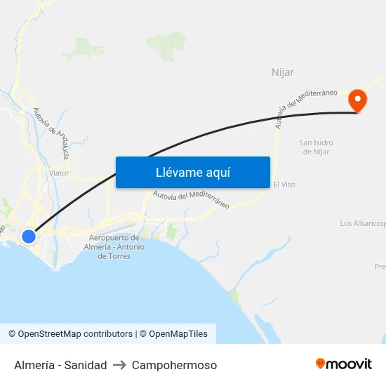 Almería - Sanidad to Campohermoso map
