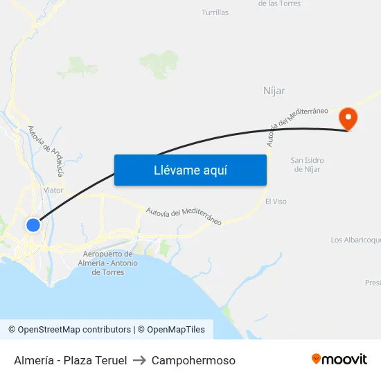 Almería - Plaza Teruel to Campohermoso map