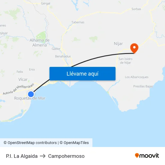 P.I. La Algaida to Campohermoso map