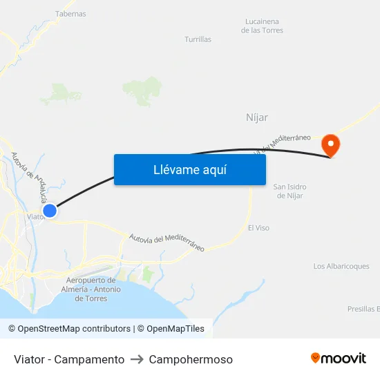 Viator - Campamento to Campohermoso map