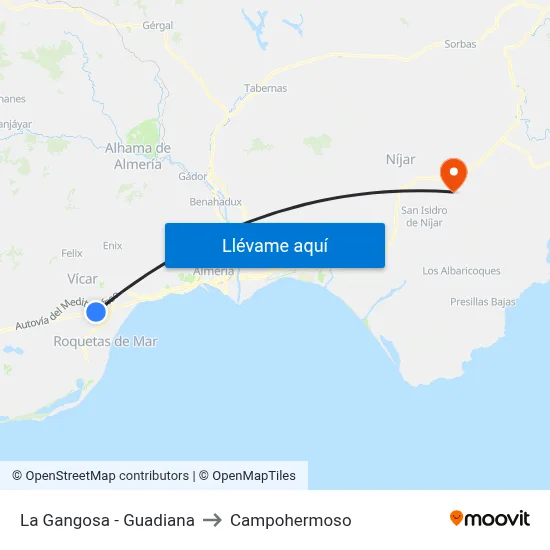 La Gangosa - Guadiana to Campohermoso map
