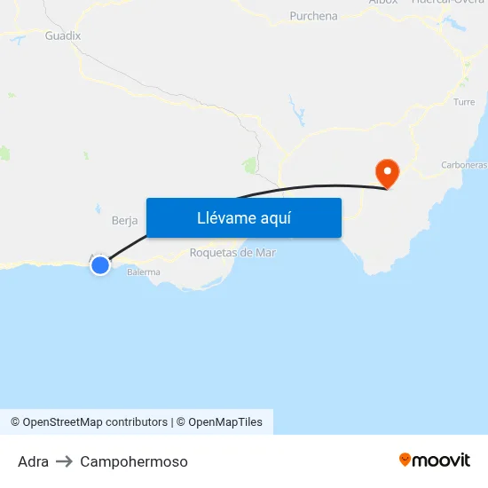Adra to Campohermoso map