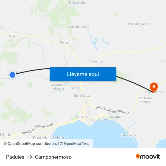 Padules to Campohermoso map