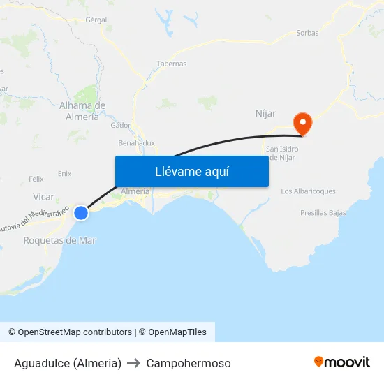 Aguadulce (Almeria) to Campohermoso map