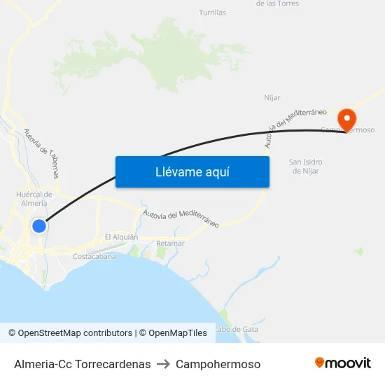 Almeria-Cc Torrecardenas to Campohermoso map